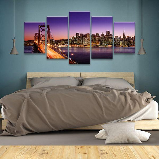 San Francisco Sunset View 5 Panels Canvas Wall Art Bedroom