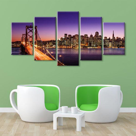 San Francisco Sunset View 5 Panels Canvas Wall Art Living Room