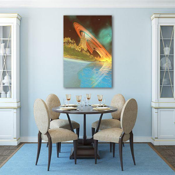 Saturn & Blue Ocean Canvas Wall Art Kitchen