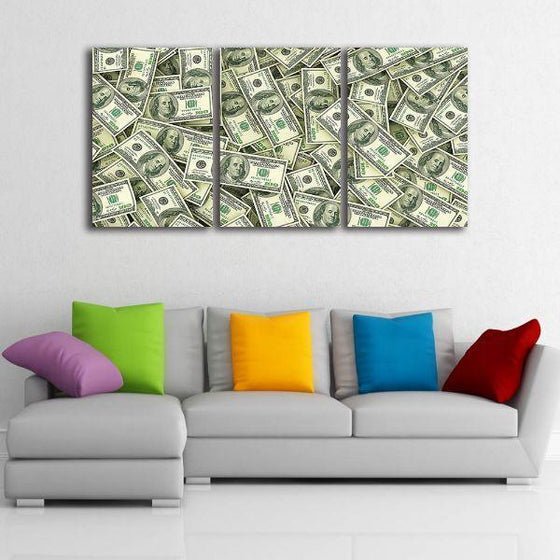 Scattered Dollar Bills 3 Panels Canvas Wall Art Decor
