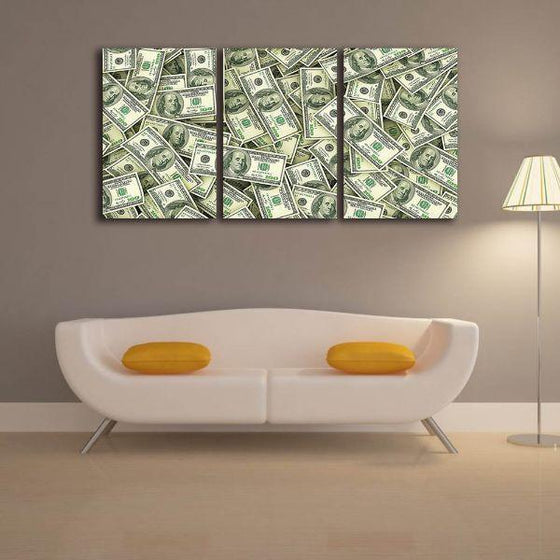 Scattered Dollar Bills 3 Panels Canvas Wall Art Living Room