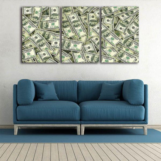 Scattered Dollar Bills 3 Panels Canvas Wall Art Set