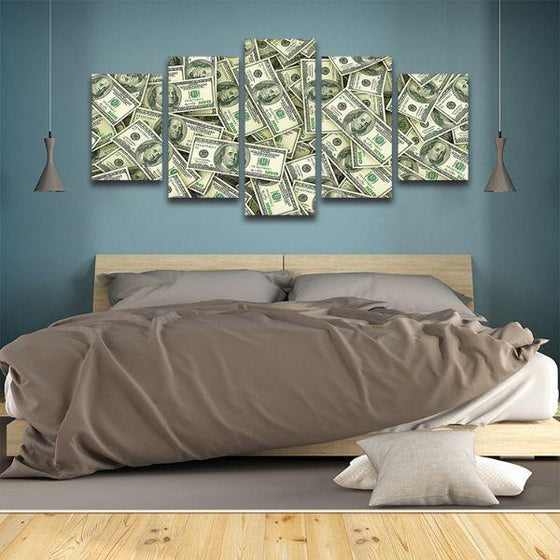 Scattered Dollar Bills 5 Panels Canvas Wall Art Bed Room