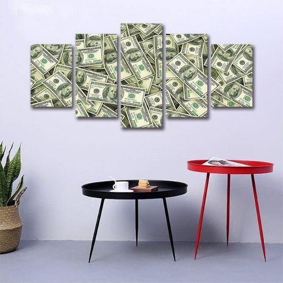 Scattered Dollar Bills 5 Panels Canvas Wall Art Set