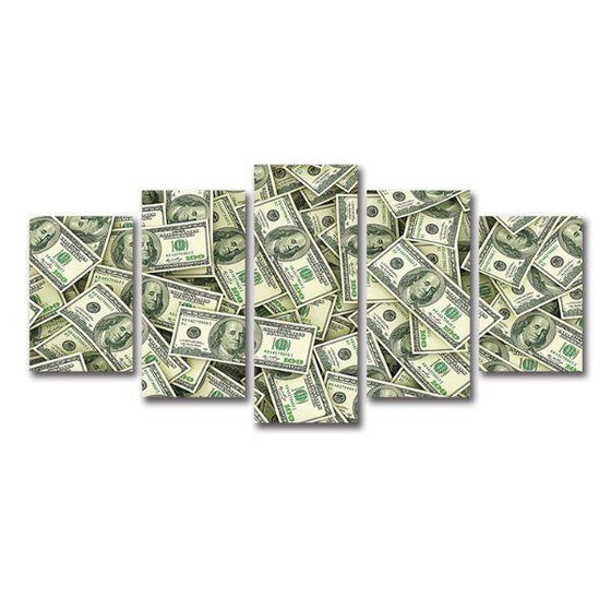 Scattered Dollar Bills 5 Panels Canvas Wall Art