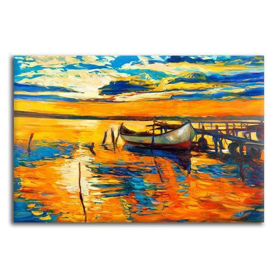 Scenic Sunrise With A Boat Wall Art Canvas