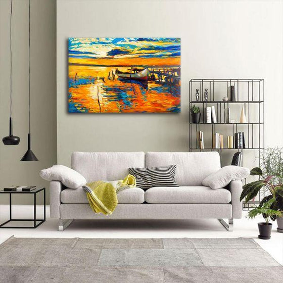 Scenic Sunrise With A Boat Wall Art Ideas
