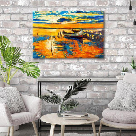 Scenic Sunrise With A Boat Wall Art Print