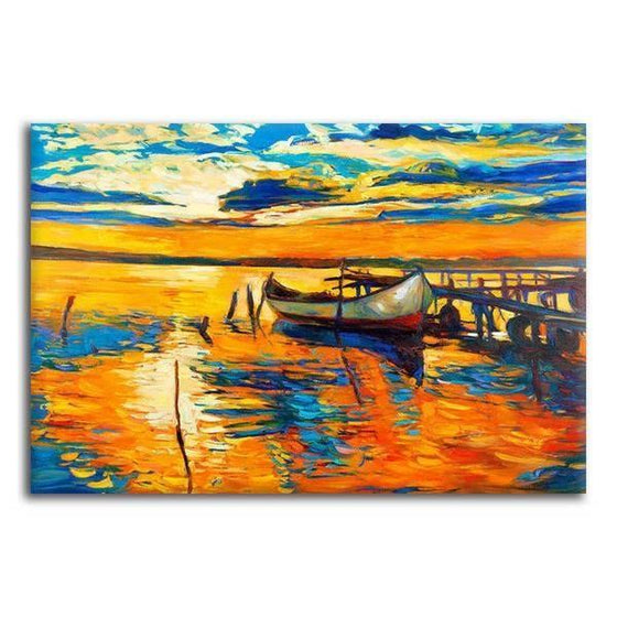Scenic Sunrise With A Boat Wall Art