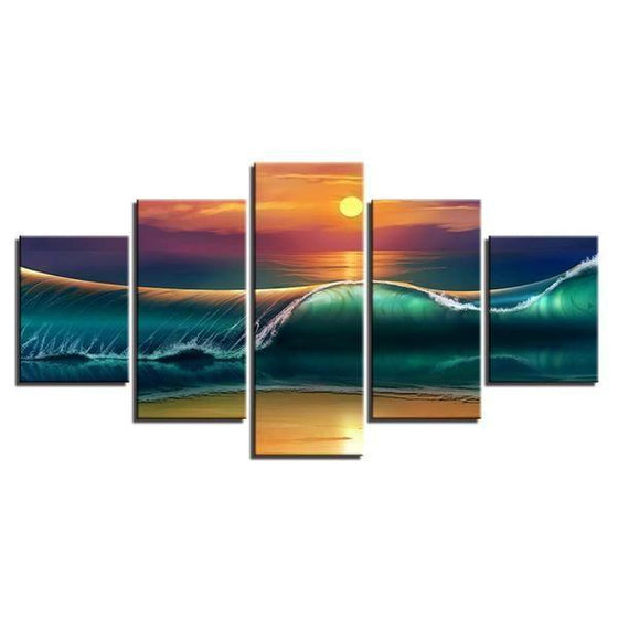 Scenic Beach Waves Sunset Canvas Wall Art