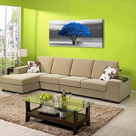 Scenic Big Blue Tree Canvas Wall Art Living Room