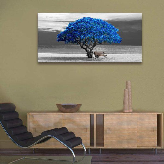 Scenic Big Blue Tree Canvas Wall Art Office