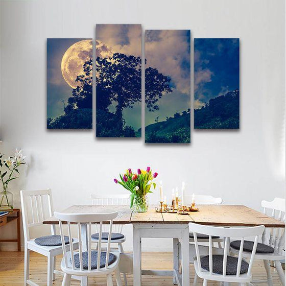Scenic Big Full Moon View Canvas Wall Art Dining Room