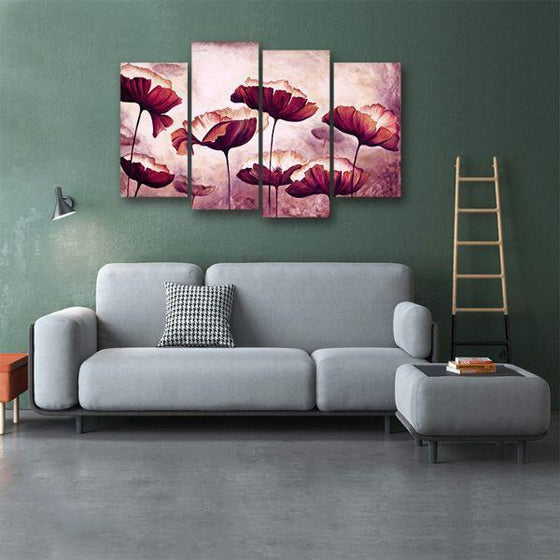 Scenic Blooms 4 Panels Canvas Wall Art Print