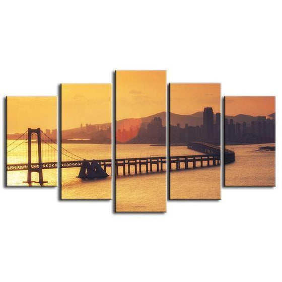 Scenic Bridge & Sunset View Canvas Wall Art
