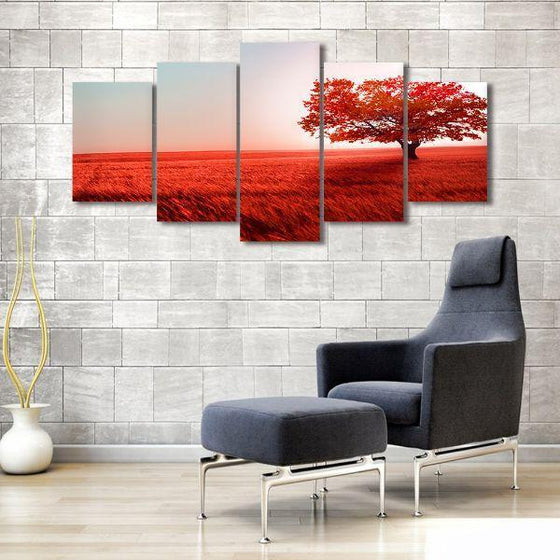 Red Tree Landscape 5 Panels Canvas Wall Art Decor