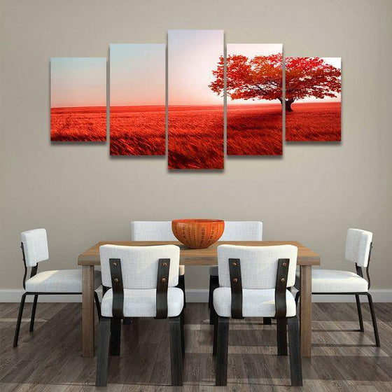 Red Tree Landscape 5 Panels Canvas Wall Art Print