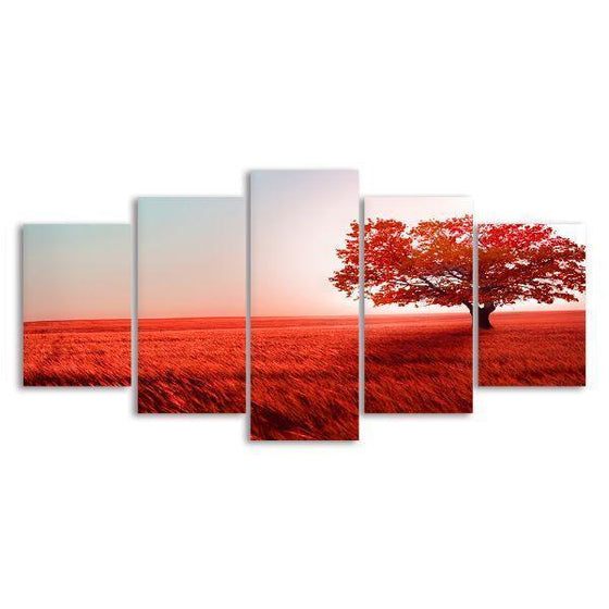 Red Tree Landscape 5 Panels Canvas Wall Art
