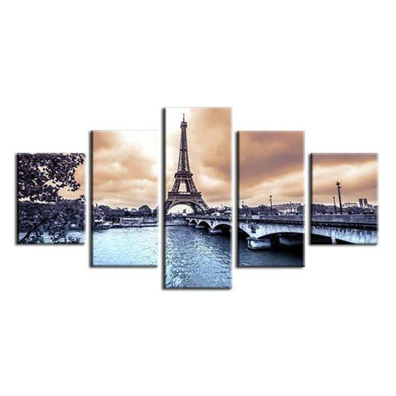Scenic Eiffel Tower Bridge Canvas Wall Art