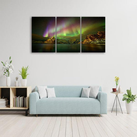 Scenic Northern Lights 3-Panel Canvas Wall Art Print