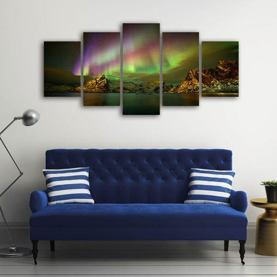 Scenic Northern Lights 5-Panel Canvas Wall Art Decor