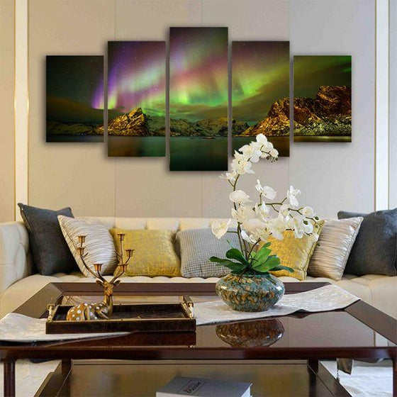 Scenic Northern Lights 5-Panel Canvas Wall Art Living Room