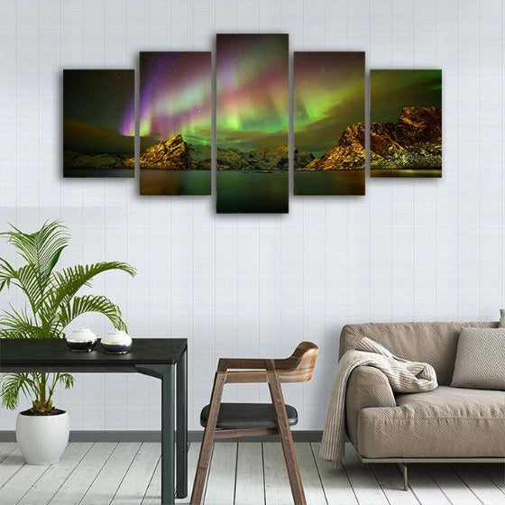 Scenic Northern Lights 5-Panel Canvas Wall Art Prints