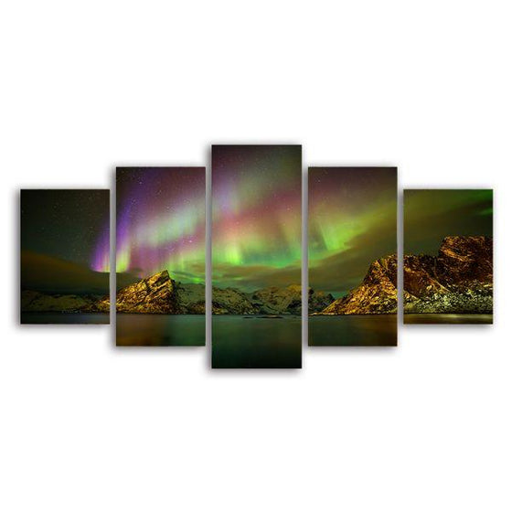 Scenic Northern Lights 5-Panel Canvas Wall Art