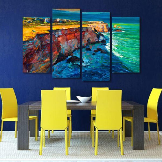 Sea Coast And Cliffs 4 Panels Canvas Wall Art Dining Room