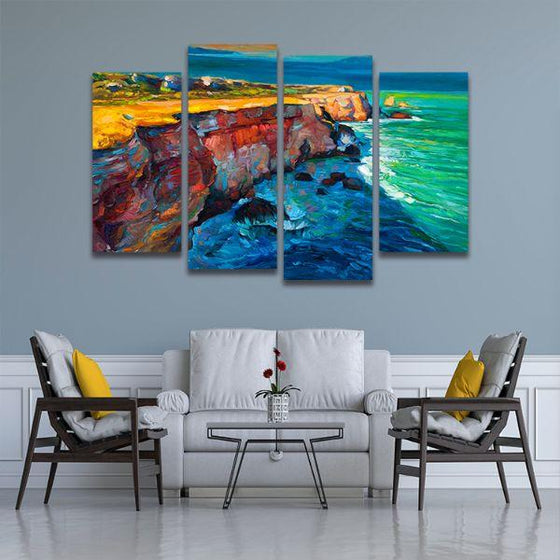 Sea Coast And Cliffs 4 Panels Canvas Wall Art Living Room