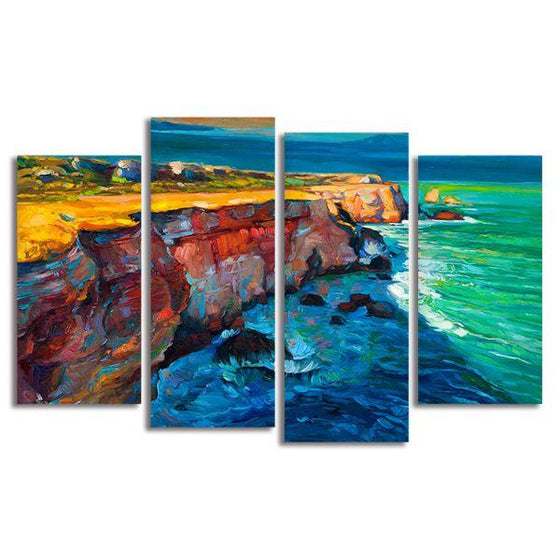 Sea Coast And Cliffs 4 Panels Canvas Wall Art