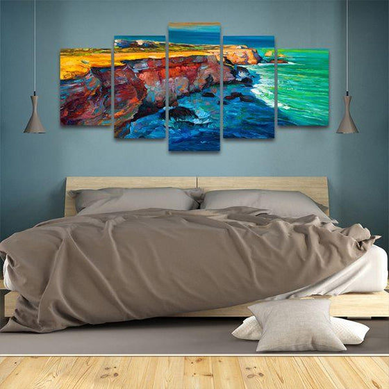 Sea Coast And Cliffs 5 Panels Canvas Wall Art Bedroom