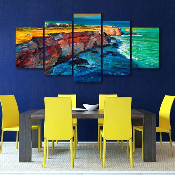 Sea Coast And Cliffs 5 Panels Canvas Wall Art Dining Room