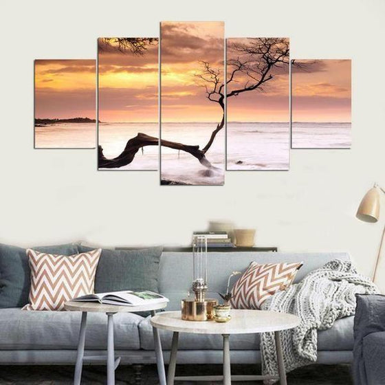 Sea Tree Sunset Canvas Nature Wall Art