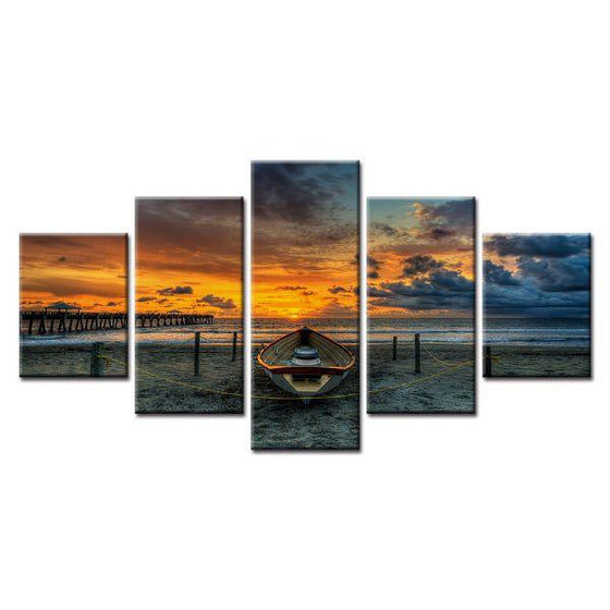 Seascape Boat & Sunset Canvas Wall Art