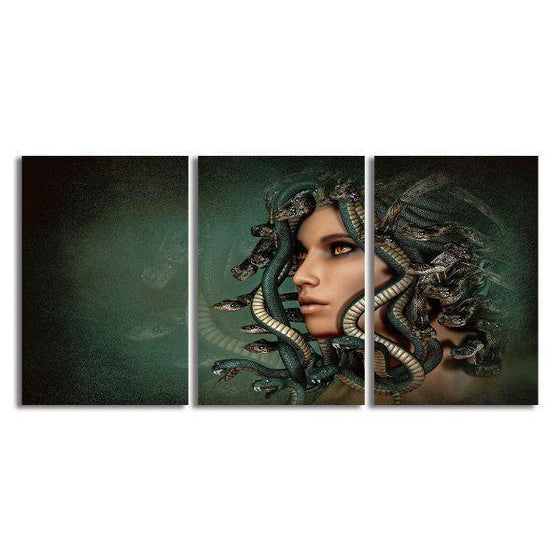 Serpent Head Lady 3 Panels Canvas Wall Art
