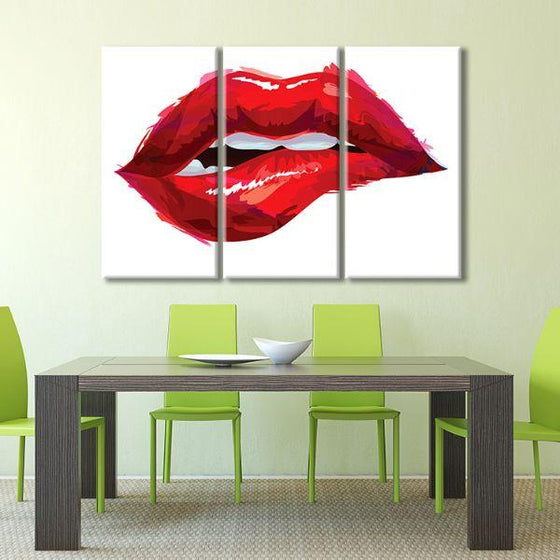 Sexy Biting Red Lips 3 Panels Canvas Wall Art Dining Area