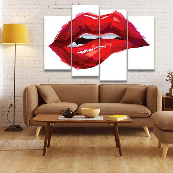 Sexy Biting Red Lips 4 Panels Canvas Wall Art Set