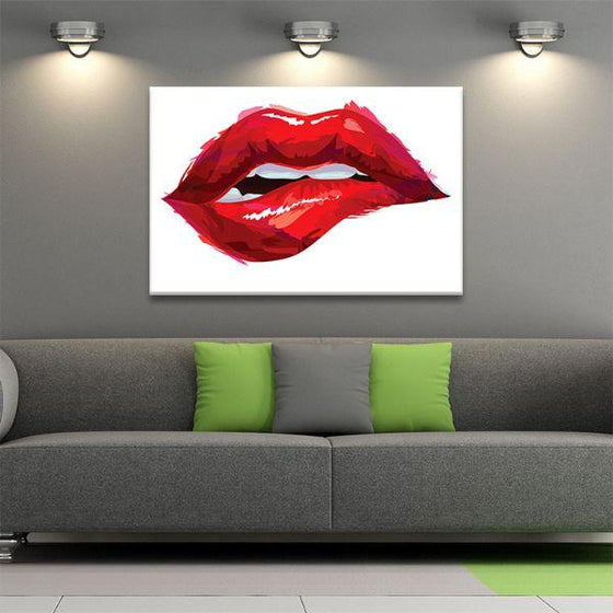 Sexy Biting Red Lips Canvas Wall Art Living Room