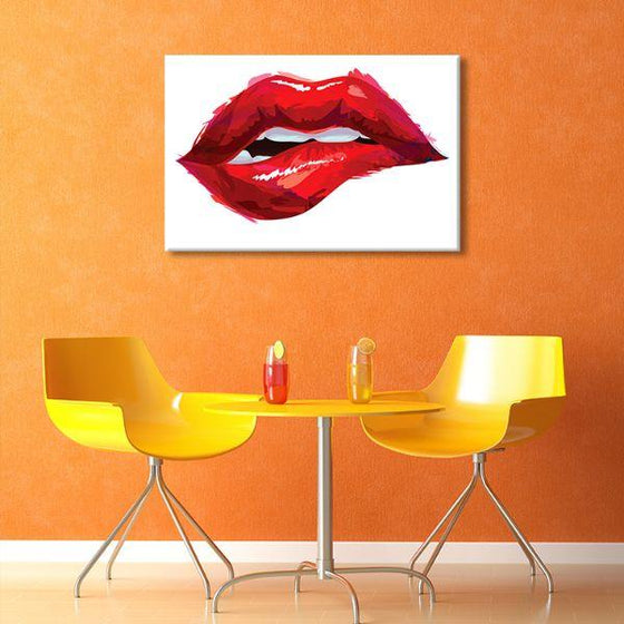 Sexy Biting Red Lips Canvas Wall Art Print