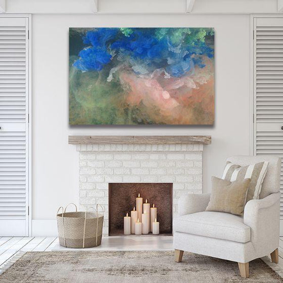 Shades Of Pink & Blue Abstract Canvas Wall Art Living Room