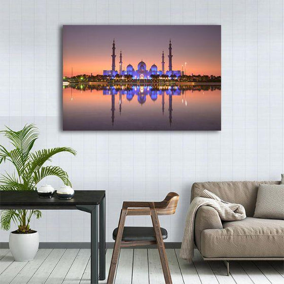 Sheikh Zayed Mosque At Dusk Canvas Wall Art Decor