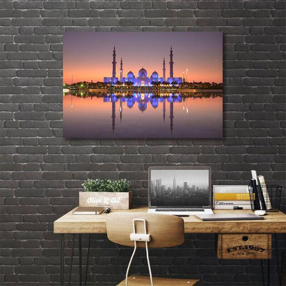 Sheikh Zayed Mosque At Dusk Canvas Wall Art Print