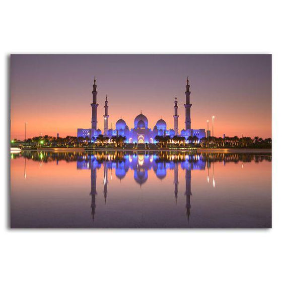 Sheikh Zayed Mosque At Dusk Canvas Wall Art