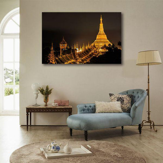 Shwedagon Pagoda Night View Canvas Wall Art Living Room