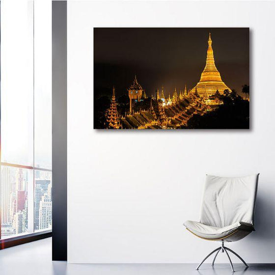 Shwedagon Pagoda Night View Canvas Wall Art Print