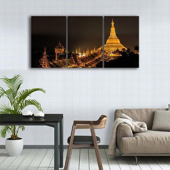 Shwedagon Pagoda View 3 Panels Canvas Wall Art Decor