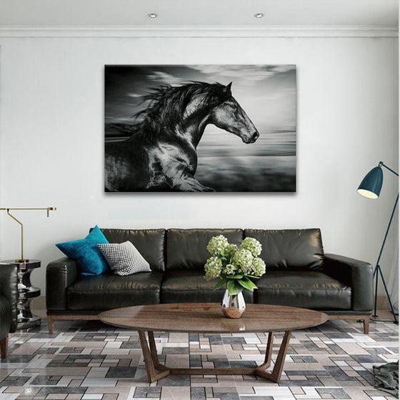 Side View Of Running Horse Canvas Wall Art Print