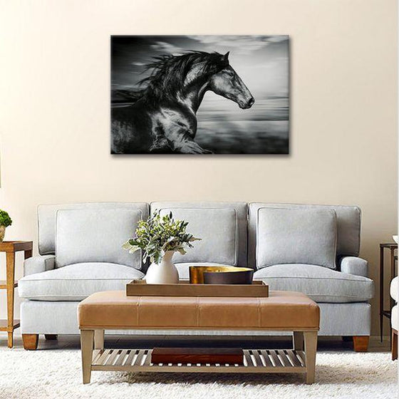 Side View Of Running Horse Canvas Wall Art Living Room