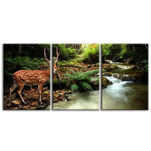 Sika Deer & Tropical Stream 4-Panel Canvas Wall Art